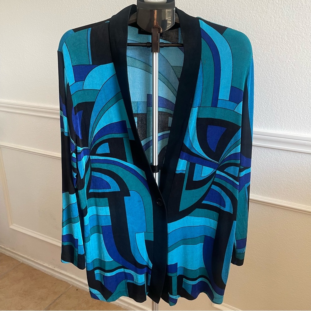 Vintage Vibrant Blue and Black Geometric Cardigan